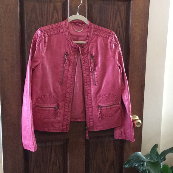 hot pink faux leather jacket